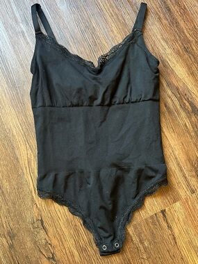 3X / 4X Feelin Girl Black Lace Trim Thong Bodysuit